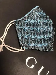 新品♡ハンドメイド黒レース布マスク　ブルー
