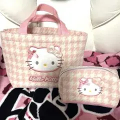 サンリオ ハローキティ 千鳥柄 ミニトートバッグ ポーチ ピンク