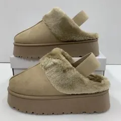 新品★レディース★Lサイズ★厚底 ムートンサボサンダル 薄茶色 600