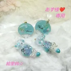 再販△】レジン ヘアゴム 花モチーフと猫ちゃん ミントグリーン◡̈