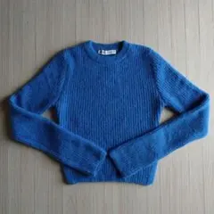 試着のみ　クロップド　シャギーニット　ブルー　サイドスリット　ZARA