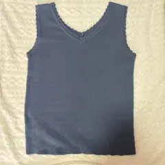 ダークブルー Vネック ノースリーブセーター