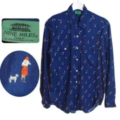 【希少】NINE MILES 総柄シャツ レトロ 犬 散歩 綿100%