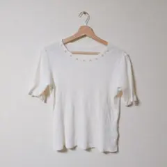★美品★JUDY ネックパール付き 半袖カットソー ホワイト【40/L】のサムネイル