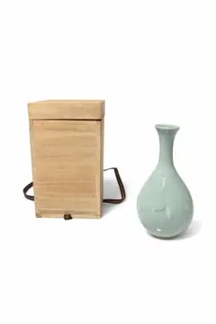 青磁 花瓶 桐箱付き 在銘あり ひび釉 陶器 花入れ