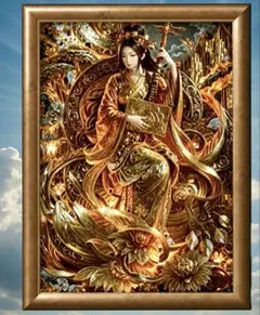 幸運が舞い込む音色を奏でる天照大御神　額縁付き　開運グラフィックアート