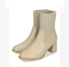 ベージュ 合成皮革 中ヒールブーツ