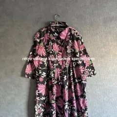 インド製　花柄ワンピース　ミニワンピ　エスニック柄　アジアンコーデ　古着　総柄