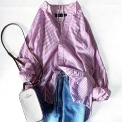 極美品 ラルフローレン ピンクストライプ コットンBDシャツ L相当 ポニー刺繍