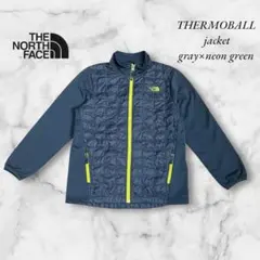 ザ・ノースフェイスTHERMOBALLジャケット刺繍グレーネオングリーン