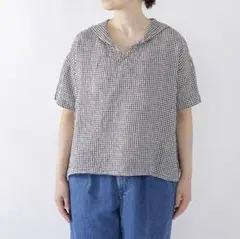 美品 ORCIVAL リネン セーラーカラー シャツ チェック 秋口レイヤード◎のサムネイル