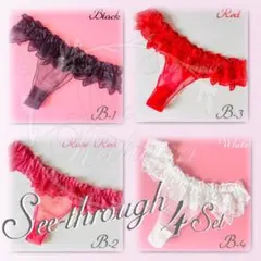 【Rahasa】 4枚セット 刺繍 シースルー セクシー Tバック