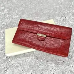 イヴサンローラン 長財布 フラップボタン開閉 赤 ゴールド クロコ型押し イヴサンローラン 長財布 フラップボタン開閉 赤 ゴールド クロコ型
