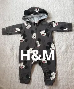 H&Mミッキーマウス ベビー フード付きロンパース カバーオール