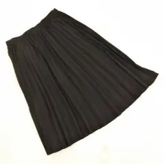 ジーユー プリーツミディスカート ストライプ柄 裏地あり オフィスカジュアル L