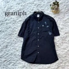graniph クラゲ刺繍 半袖シャツ　カノコ切り替え　ネイビー　Mのサムネイル