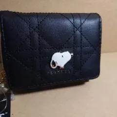 スヌーピー　三つ折り財布　ブラック