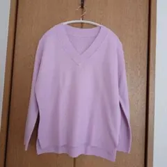 ピンク Vネック 長袖ニット M
