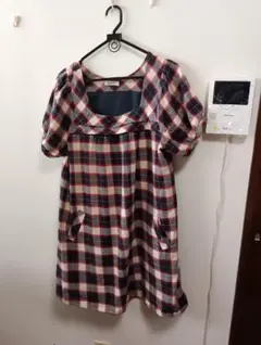 チェック柄 ピンク 半袖 ひざ丈ワンピース M〜L 夏服 レディース
