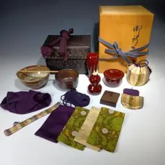 東竹園斎作 茶籠 網代編 野点 天然素材茶杓 茶道具一式 共箱 DR613R9y