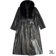 【大きいサイズ×牛革×日本製】本革 マキシ丈カウレザーガウンコート ブラック3L