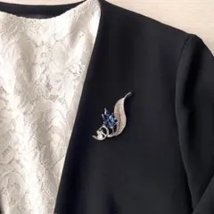 新品 リーフ 葉の形 ブルー ビジュー シルバー ブローチ 入学式 青 銀色