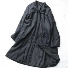 高級シルク素材　ロングコート　ラビットファーライナー2WAY　ノーカラーブラック