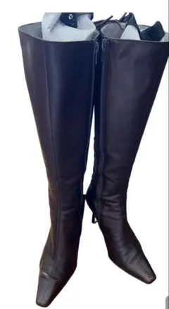 ダークブラウン レザー ロングブーツ 高ヒール23cm