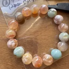 ③天然石 12mm グリーン桜瑪瑙　内周17cmブレスレット