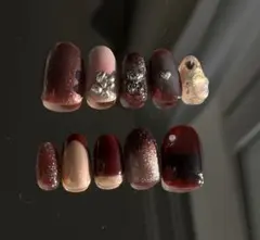 ネイルチップ マグネット フレンチ クマ チークネイル ボルドー