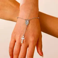シルバー クロス 大人上品 高見え ロザリオブレスレット