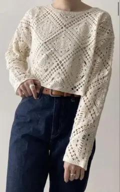 ZARA クロップド クロシェセーター