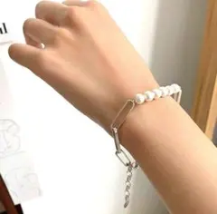 ブレスレット パール チェーン シルバー カジュアル おしゃれ デート シンプル