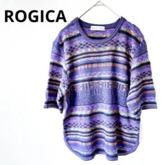 ROGICA 半袖ニット Mサイズ 紫系 多色 涼しげ素材 アクリル混 美品 夏のサムネイル