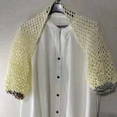 ハンドメイド　透かし編みカーディガン ボレロ　色アイボリー系