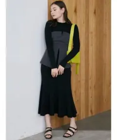 ラグナムーン　ペプラムコンビニットワンピース　M