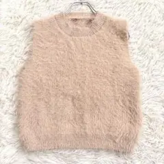 y7465 美品✨シャギー ニットベスト ベージュ きれいめカジュアル もちもち