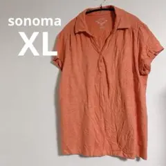 sonoma 【XL】ソノマ　オレンジ スキッパーポロ　Ｖネック風　半袖シャツ