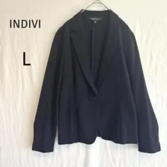 INDIVI インディヴィ 洗える ストレッチ テーラードジャケット 紺 L