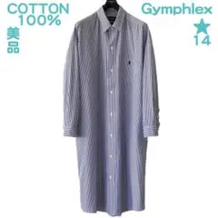 美品 洗える Gymphlex シャツ ワンピース ブルー ストライプ 14