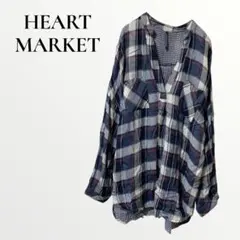 ハートマーケット シャツ ブラウス ゆったり スキッパー チェック 長袖 F