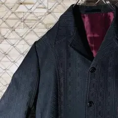 【最高デザイン】テーラードジャケット　総織り柄　赤ステッチ　裏地レッド　高級感