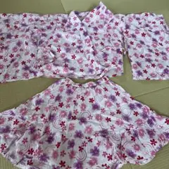 花柄 白紫 浴衣セット