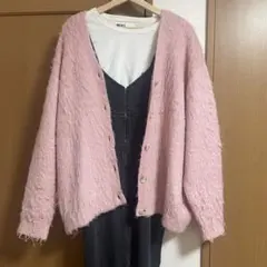 3点コーディネートセット デニムサロペットスカート シャギーカーディガン