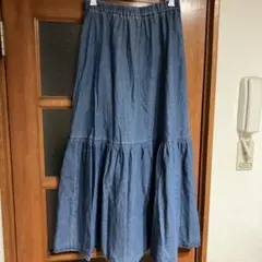 GU デニム ティアードロングスカート L