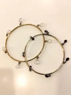 天然石バングル　２本組　ガーネット　レインボームーンストーン