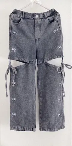 【美品】rabyraby カットアウトデザイン デニム リボン結び 長ズボン