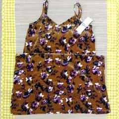 【新品・タグ付】GU ベロアプリントワンピース　ロング 花柄　ブラウンS