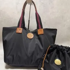 Orobianco トートバッグ肩掛け ポーチ付き 黒 ナイロン レザー