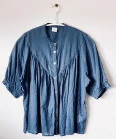 新品◇DOORS◇『UR TECH』コットン切替ギャザーブラウス《NAVY 